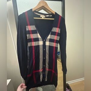 Burberry Brit Cashmere Navy Plaid Cardigan - S